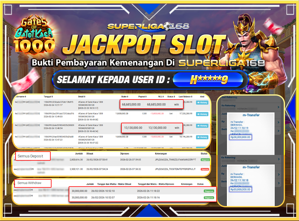 SUPERLIGA168 GATES OF GATOTKACA 1000 Rp.60,000,000LUNASS